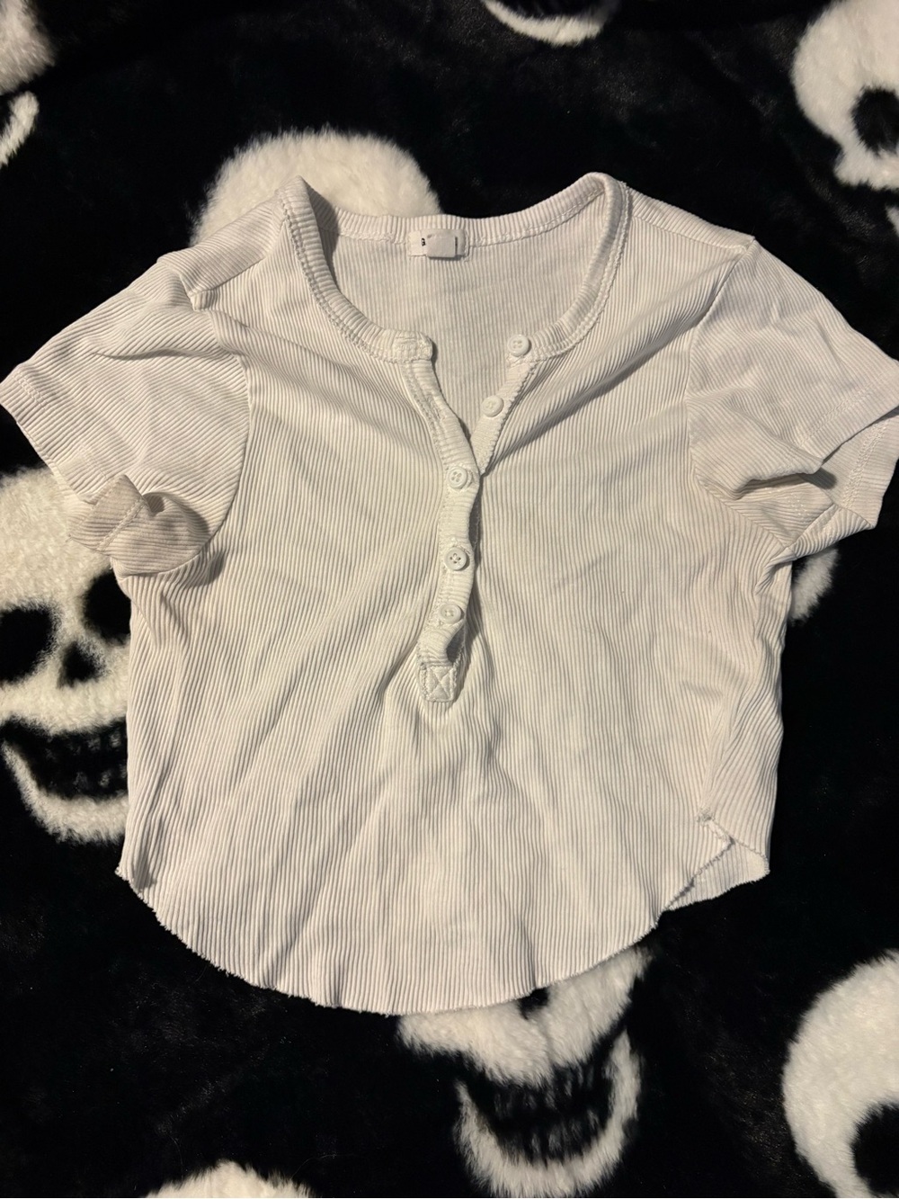 Garage White Ribbed Henley Crop Top